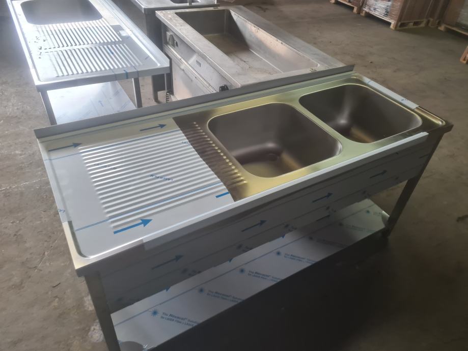 Inox dvojno korito z odlagalno površino- odcejalnikom