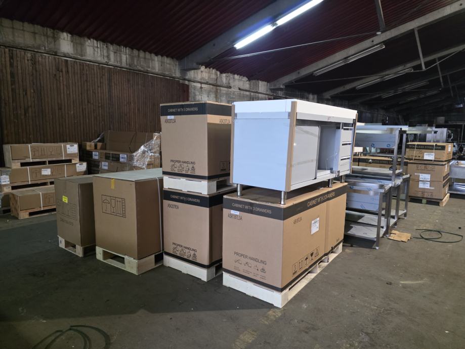 Inox miza, delovni pult, s predali, z drsnimi vrati, predalnik