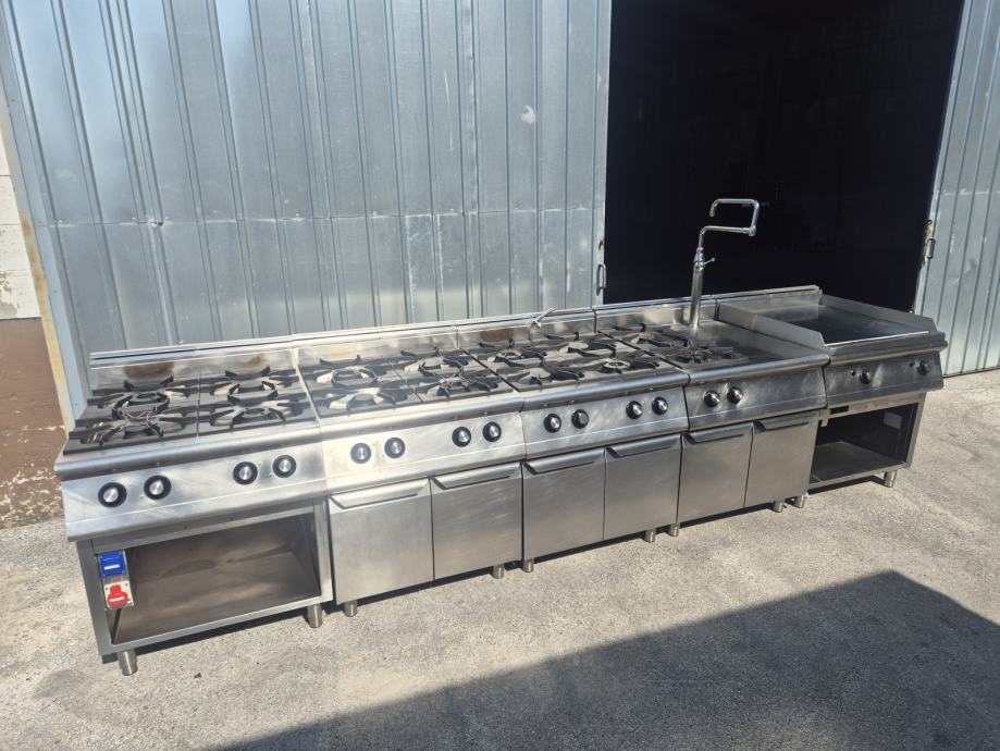 Gostinska kuhinja, inox kuhinja termika, štedilnik, žar, blok miza, fr